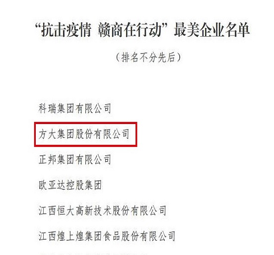 ag尊龙凯时·中国官方网站集团荣获“抗击疫情 赣商在行动”最美企业称号